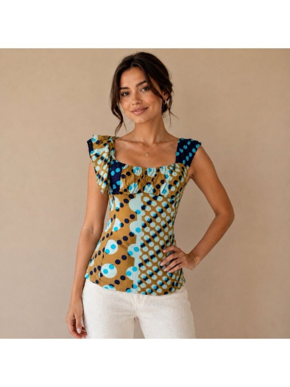 Y2K Women S Babydoll Top Green Blue Asymmetric Blouse Whimsy Artsy Ruffle